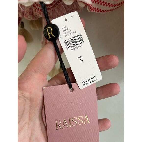 Raissa | Anthropologie NWT Ruffled Embroidered Cropped Blouse Beige Pink Red - Picture 12 of 14